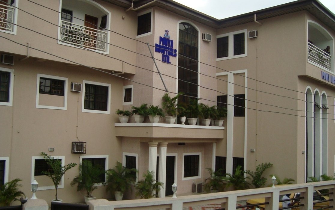 Front view of the Ponyx Hospitals Ltd. building in Port Harcourt